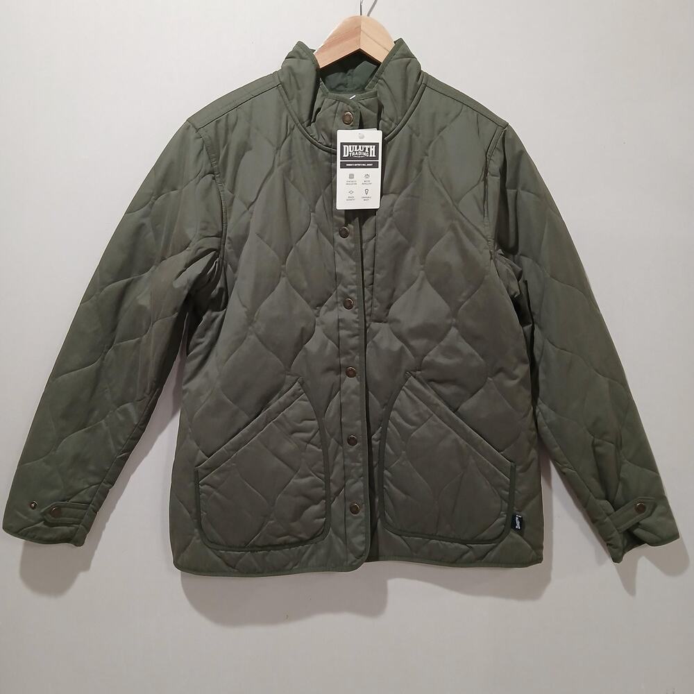 Duluth Trading Co Jacket Womens XL Green Sutters Mill Quilted Snap Front Utility
